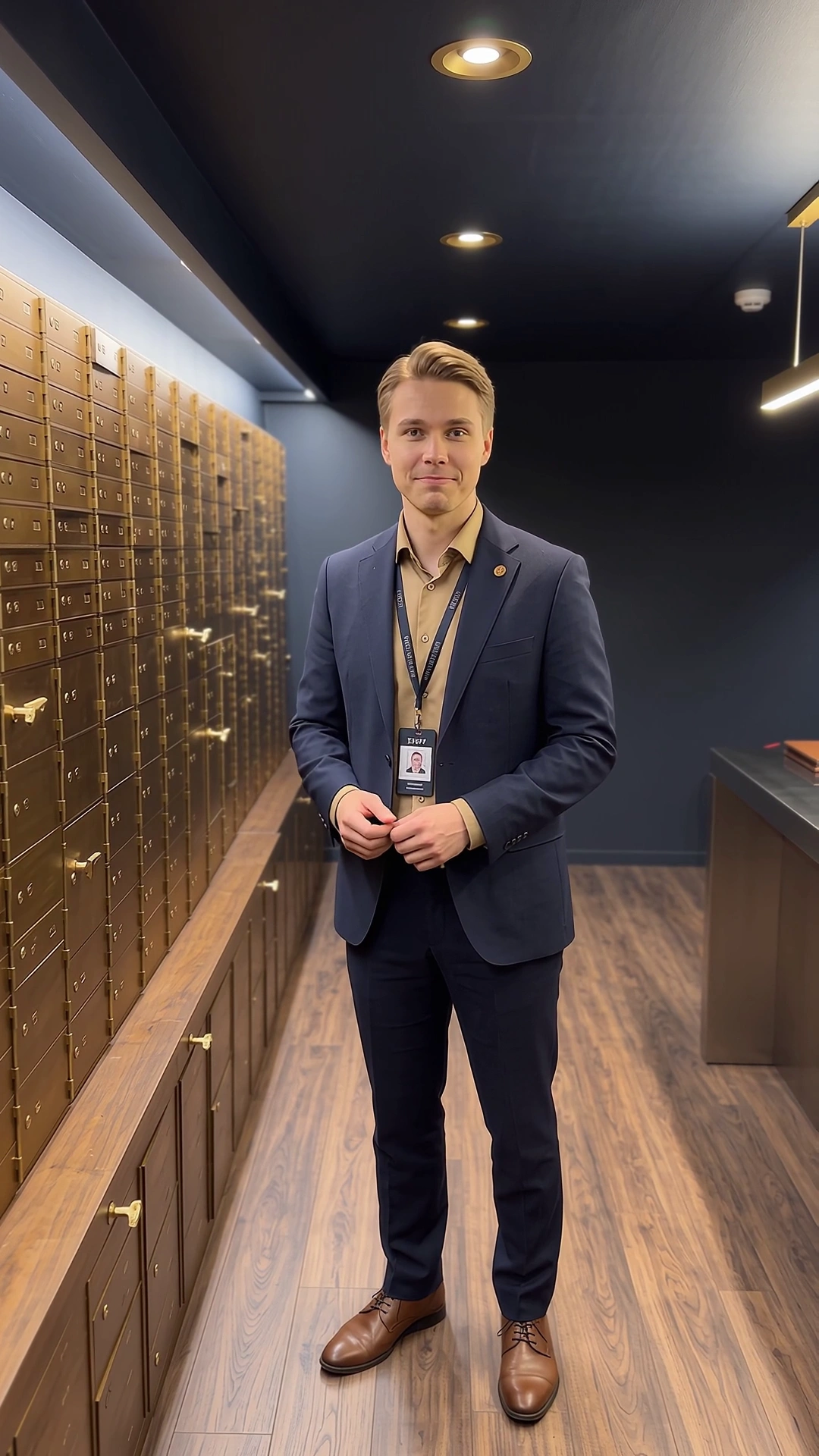 Asiakas Kultaholvin tallelokeroholvin edessä Helsingissä